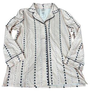 Soma Women's Notch Collar Button-Up Pajama Top Tree Stripe Porcelain Size L